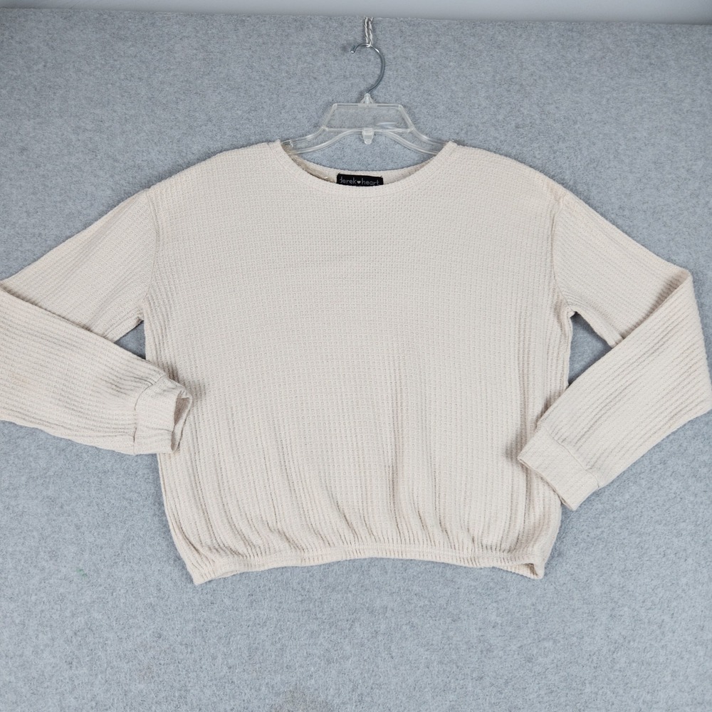 Derek Heart Knit Top Womens Medium Cream Elastic Hem Long Sleeve Casual Relaxed